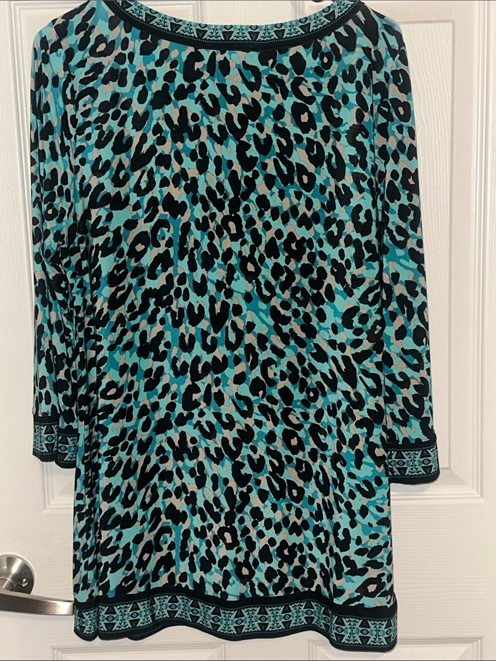 INC International Concepts Turquoise Black Leopard Print Tunic - Picture 5 of 10